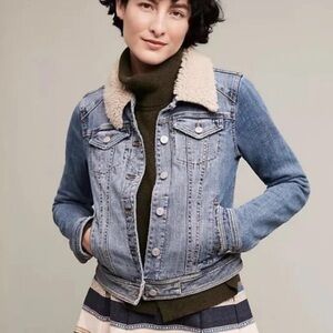 Pilcro and the Letterpress Blue Jean Jacket with Cream Collar